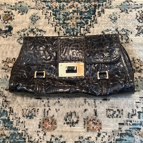 textured, navy, blue/gray clutch. - Picture 1 of 7